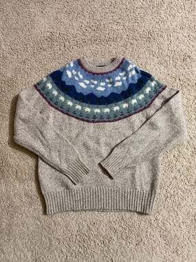 Vintage Eddie Bauer Sheep Scenic Wool Blend Fair Isle Sweater